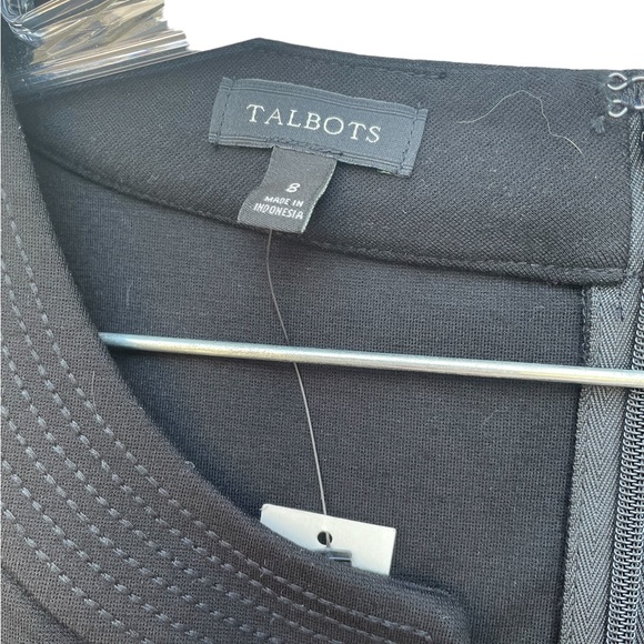 TALBOTS $129 Seamed Ponte Stretch 3/4 Sleeve Shift Dress Black Size 8 - Picture 4 of 7